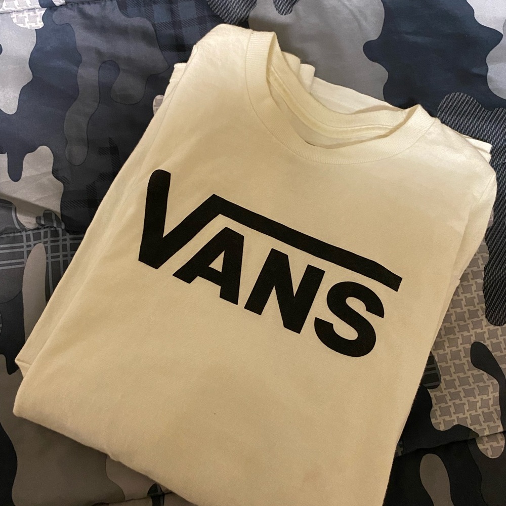 Vans Classic Fit Cream Tee with Black Print